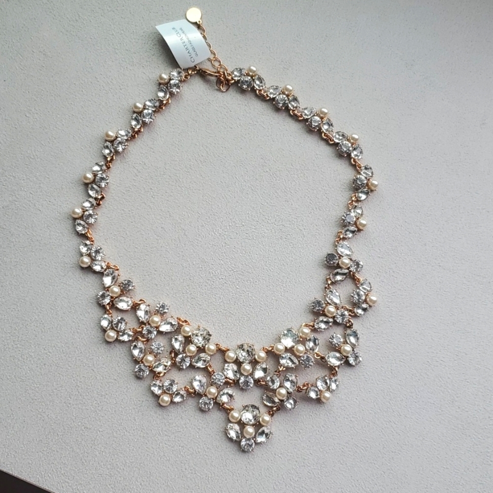 Nwt Charter Club Rhinestone and Pearl rose gold colored necklace